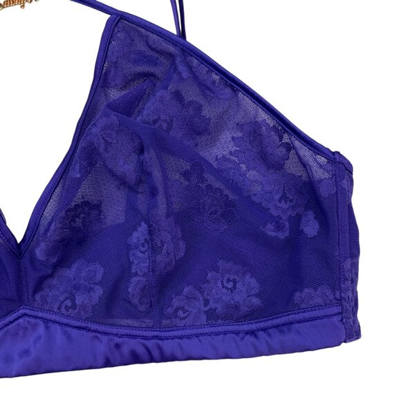 Savage X Fenty Strap Up Lace Bralette Bra 2X Taboo Blue Logo Sexy Romantic - Picture 8 of 11